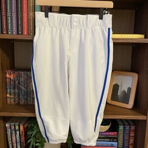 Adidas Icon Pro Knicker Baseball Pants in white with royal blue piping NWT